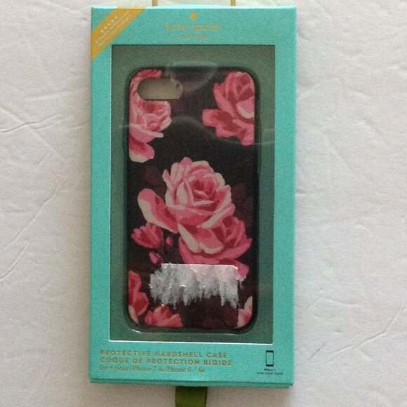 Kate Spade iPhone 7 / 6 /6s Hard Shell Case Black Pink Floral Roses Phone  Acces - Picture 1 of 6